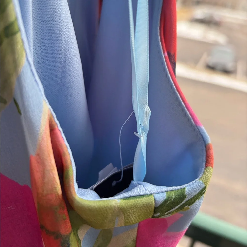 🆕 Xscape Floral Chiffon Halter Maxi Dress Size 12 Pink Blue Ruffle Formal Gown - Picture 12 of 17